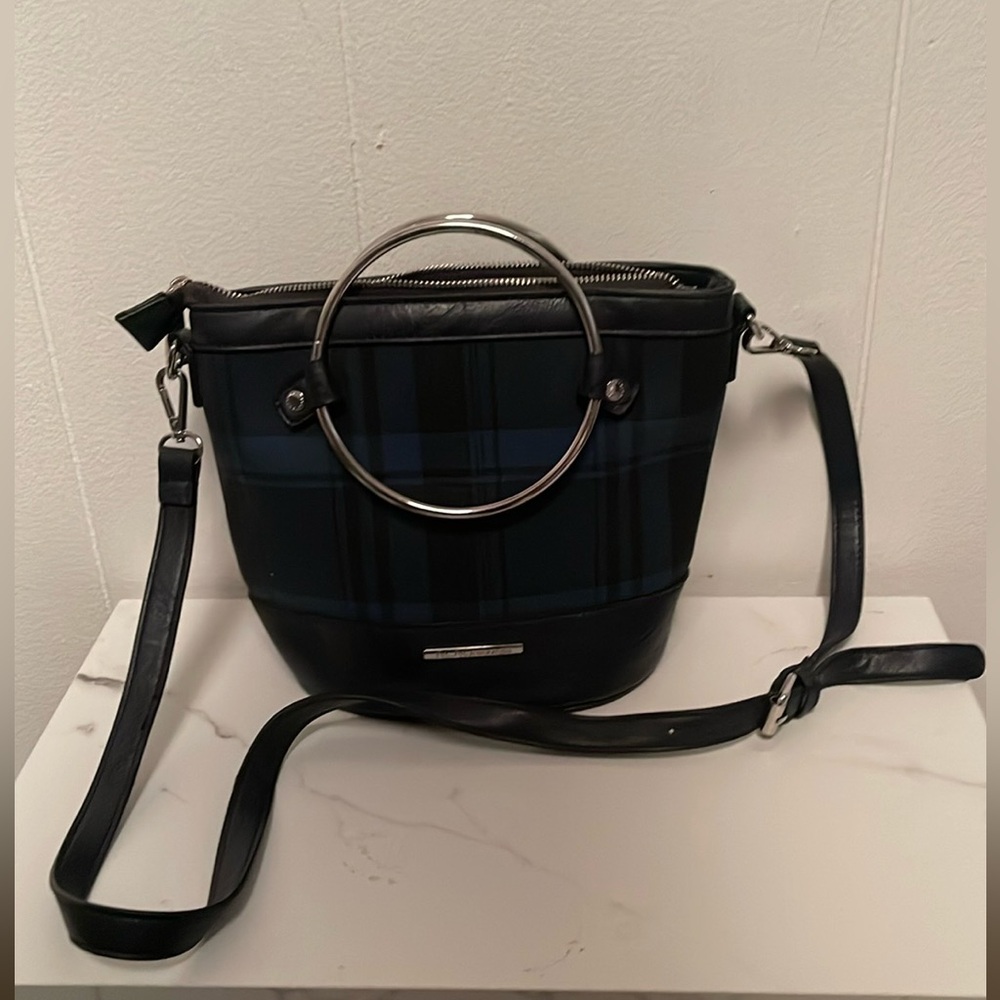 BCBGeneration Blue Plaid Bucket Purse